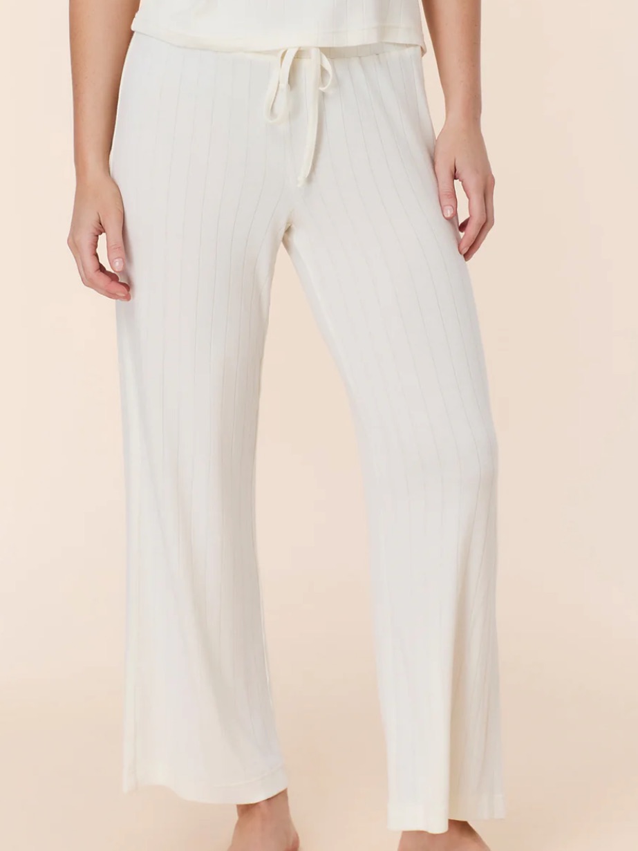 Brand New Andie Soft Textured Stripe Ribbed Lounge Pants - Cream Size Xl